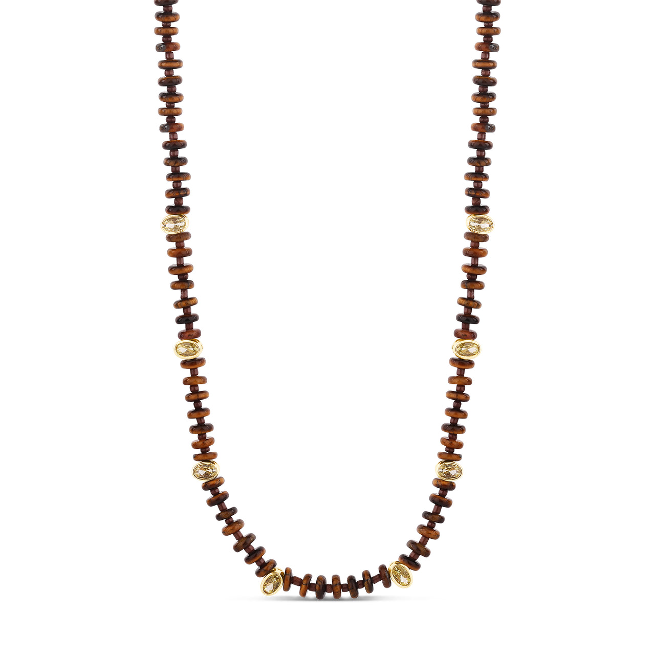 Tiger Eye Bead Necklace with Faceted Gem Accents