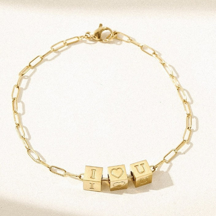Personalized Chain Link Cube Bracelet