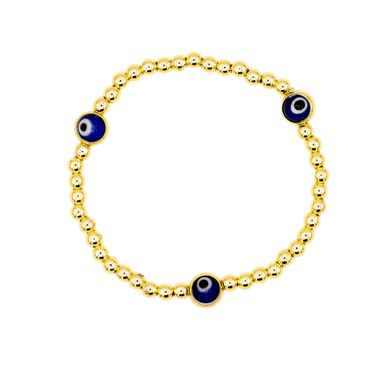 The 4mm Gold and Blue Evil Eye Beaded Bracelet