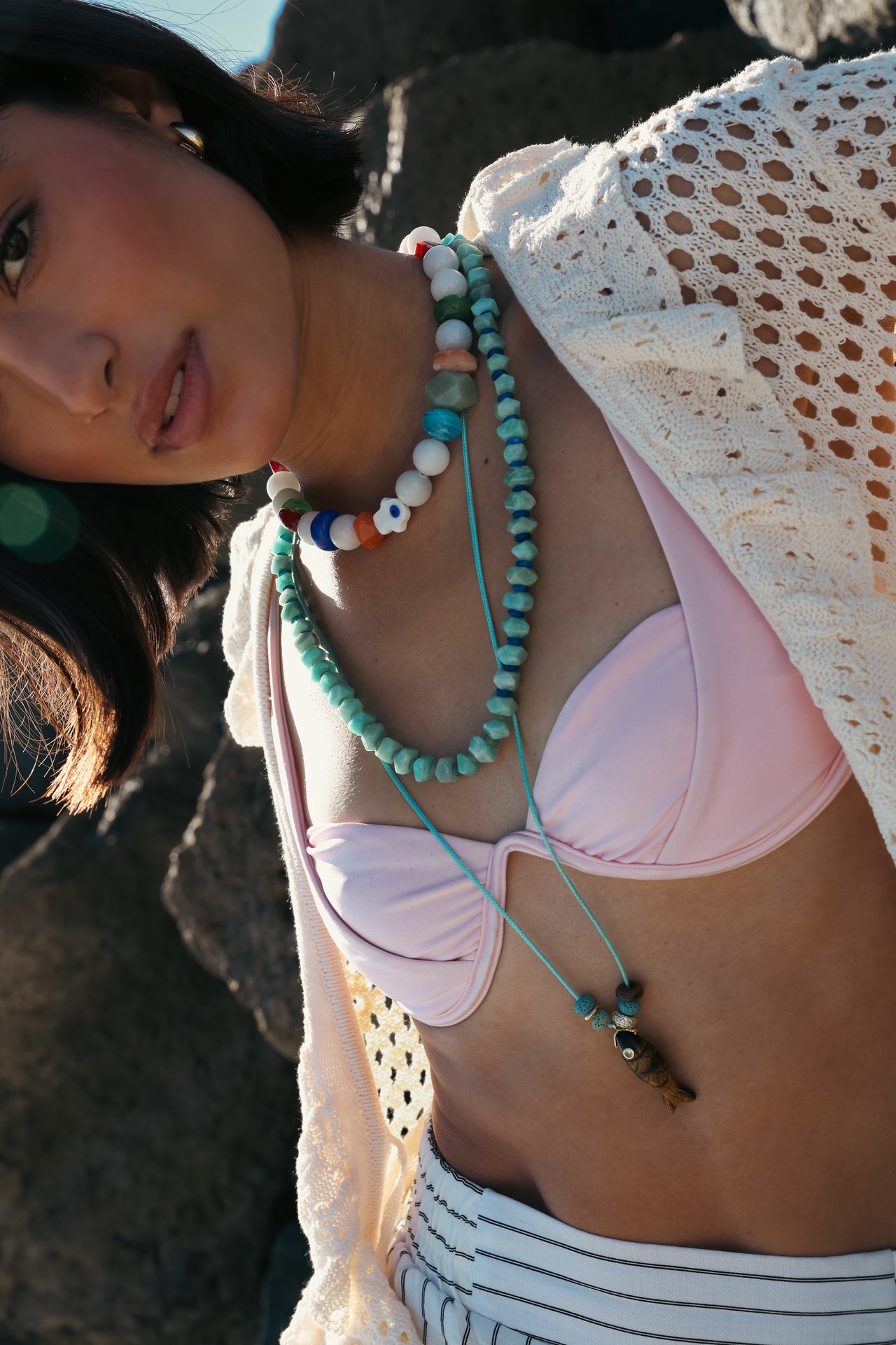 Turquoise Long Fish Charm Necklace