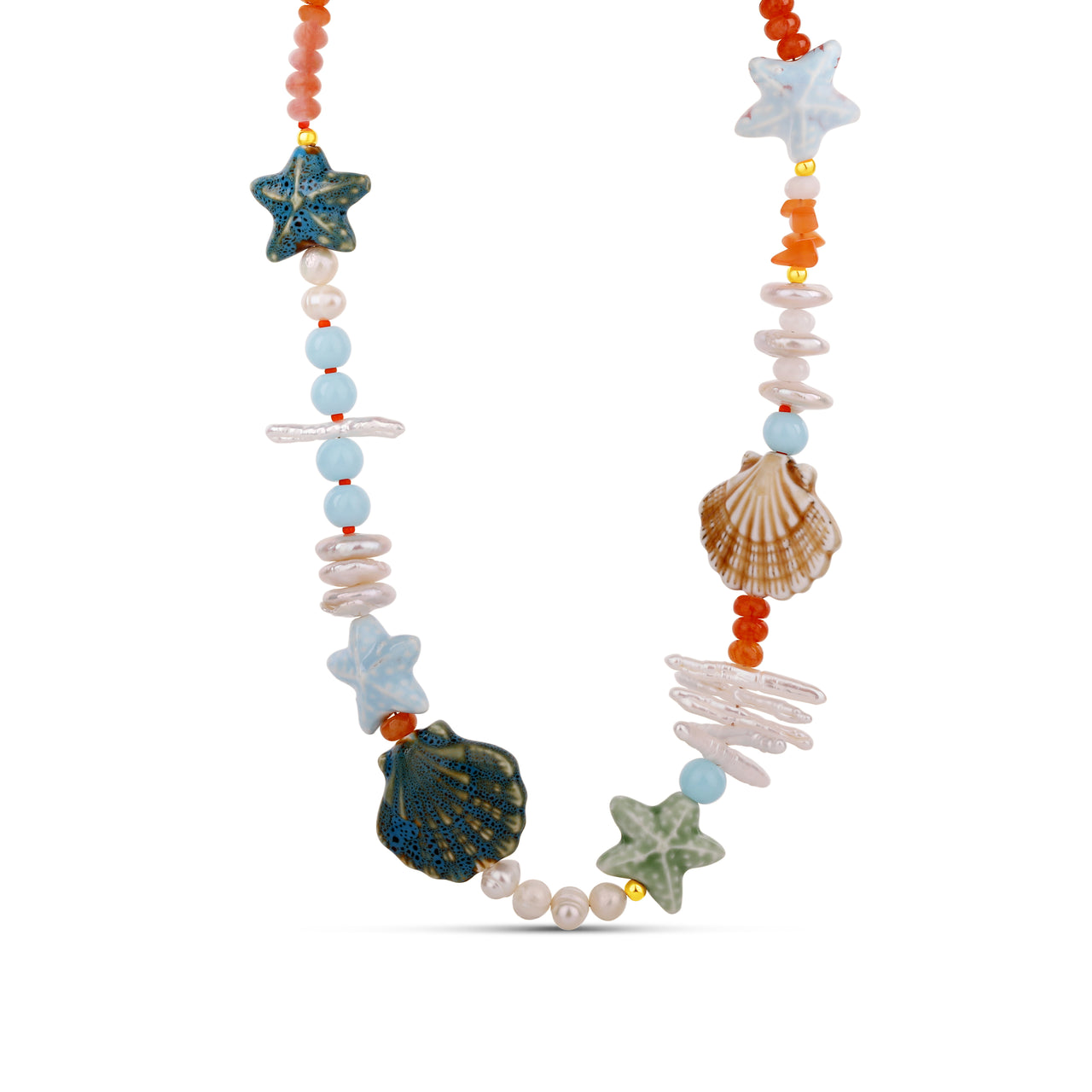 Coastal Shell Charm Necklace - Beach Vacation Multi-Charm Necklace