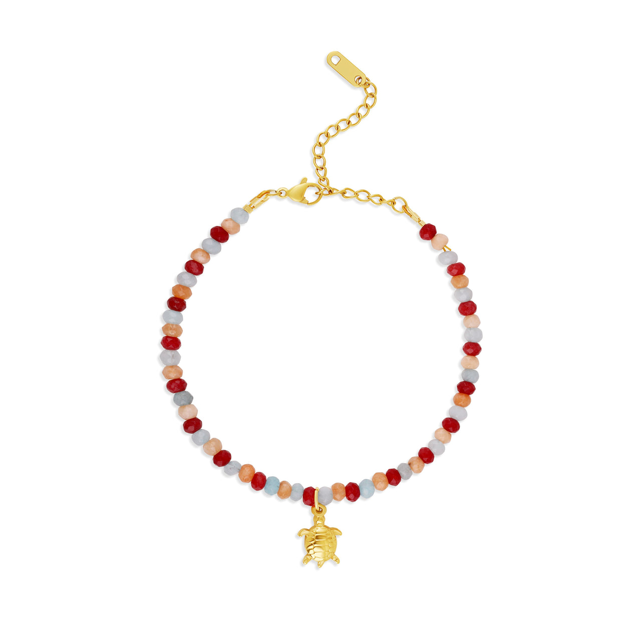 Sea Turtle Charm Anklet - Coral Sunset Beaded Anklet