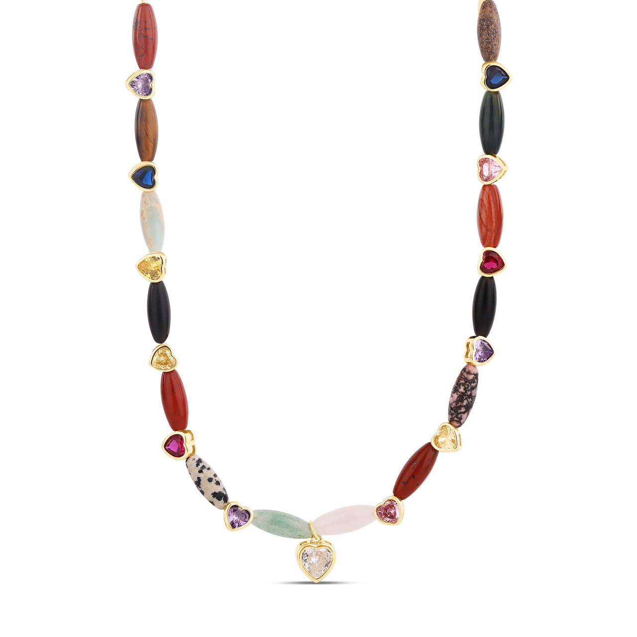 Mini Rainbow Navette & Heart Necklace