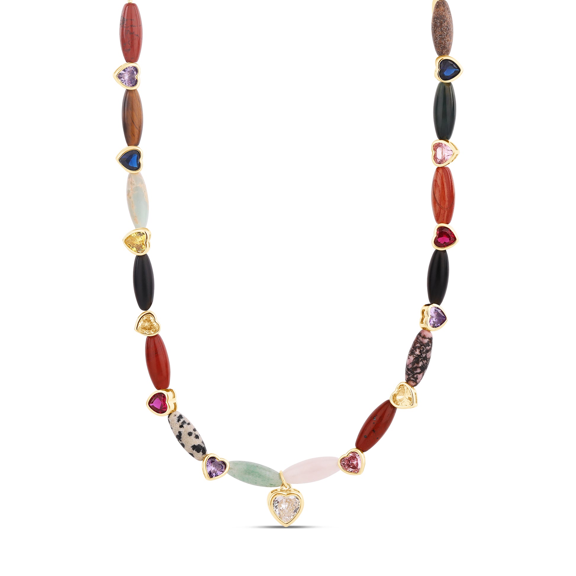 Mini Rainbow Navette & Heart Necklace