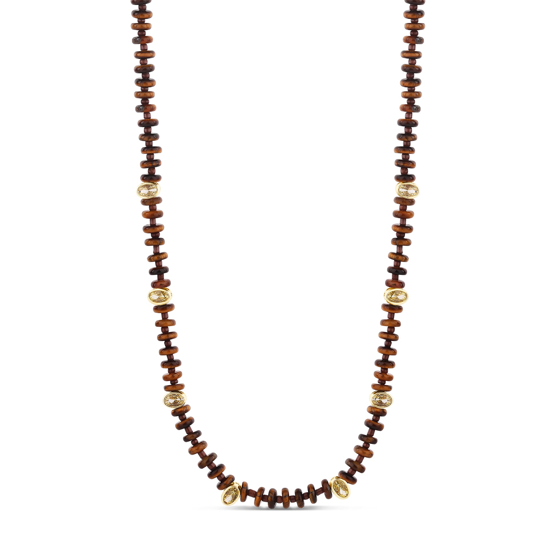 Tiger Eye Bead Necklace with Faceted Gem Accents