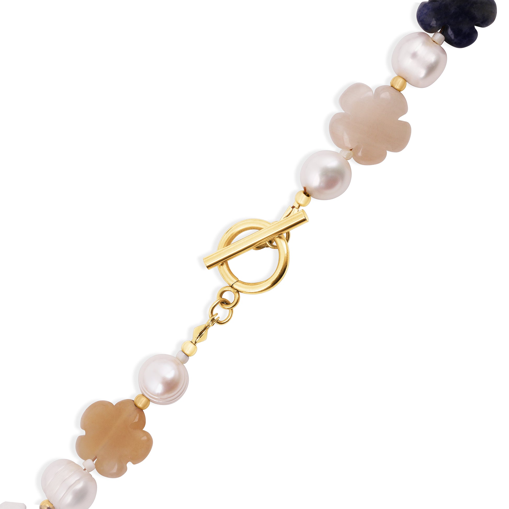 Floral Gemstone & Pearl Necklace – Customizable Letter Charm