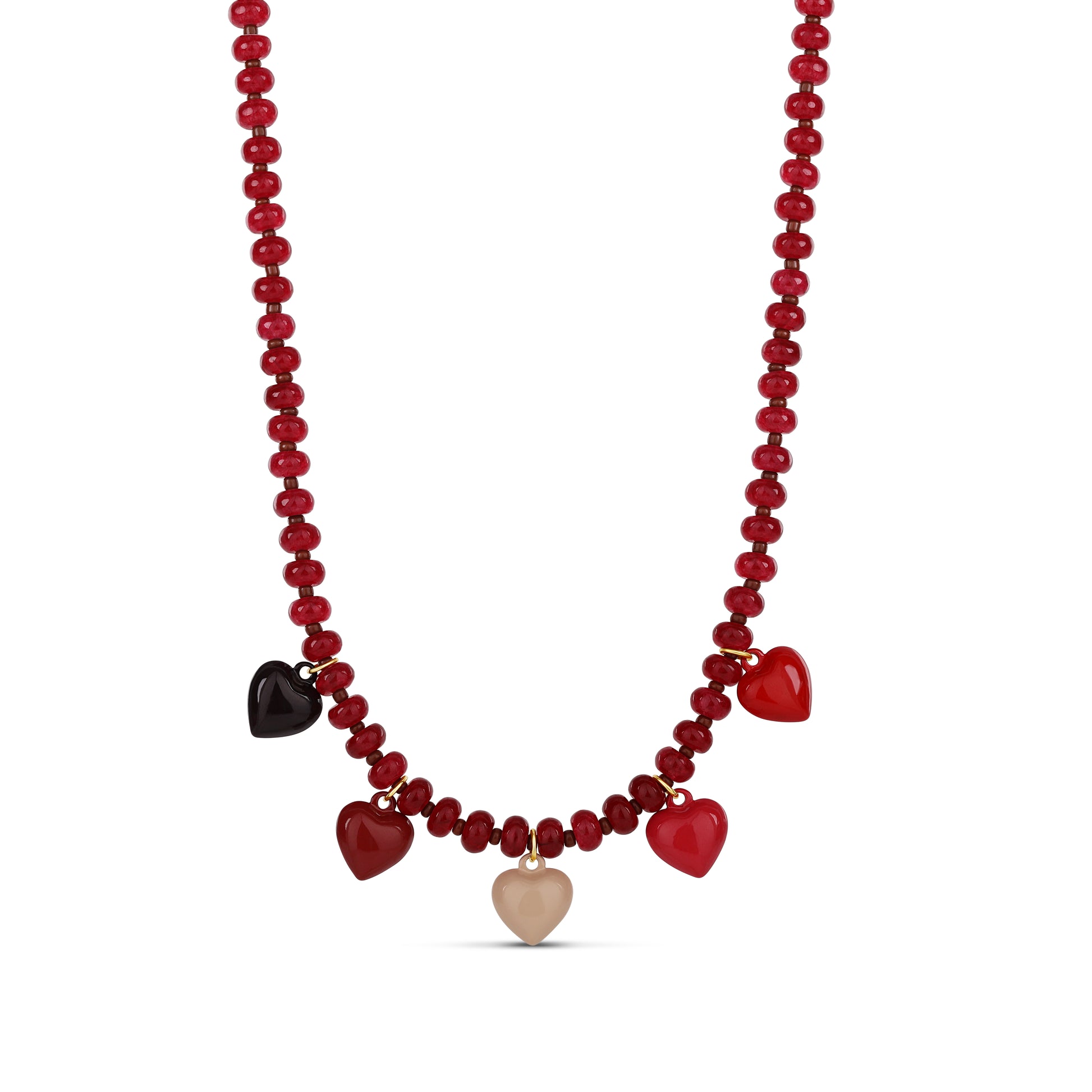 Playful Heart Charm Beaded Necklace – Multi-Color Edition