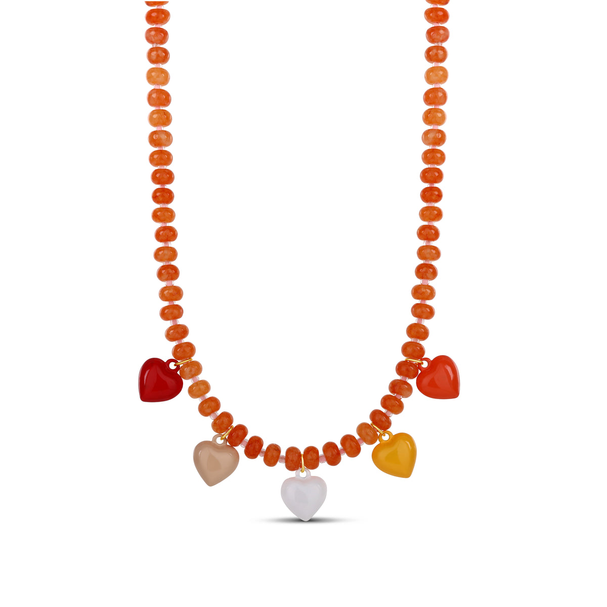 Playful Heart Charm Beaded Necklace – Multi-Color Edition