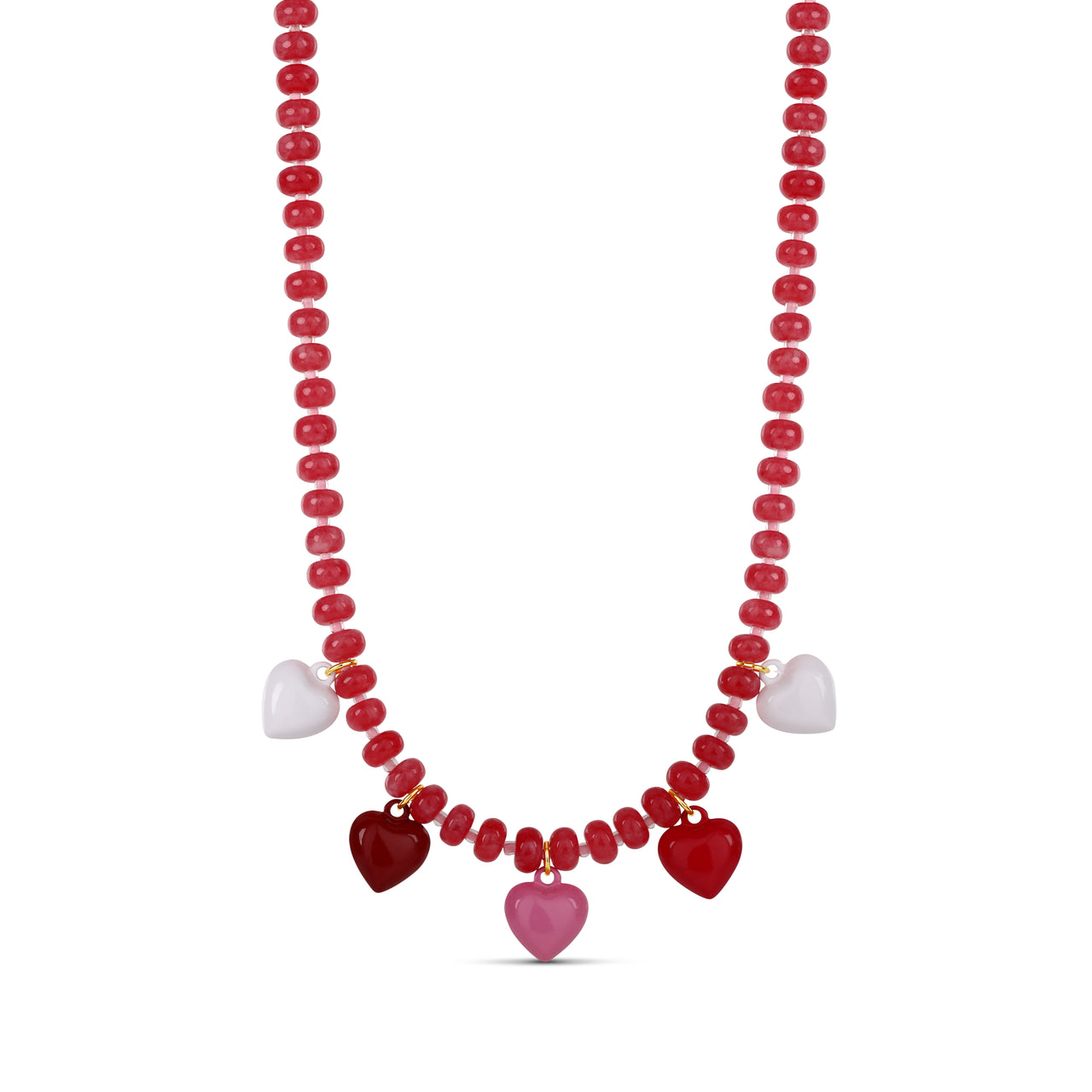 Playful Heart Charm Beaded Necklace – Multi-Color Edition
