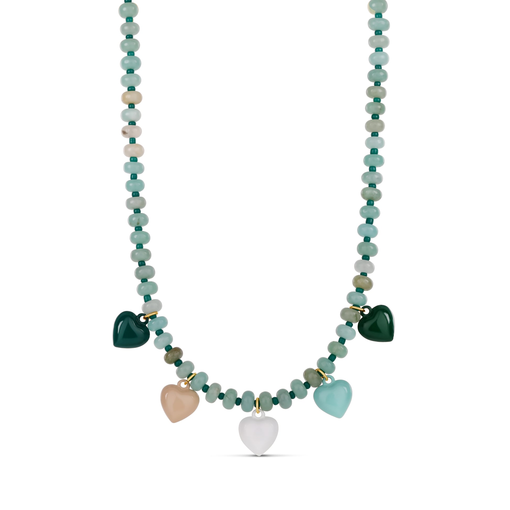 Playful Heart Charm Beaded Necklace – Multi-Color Edition