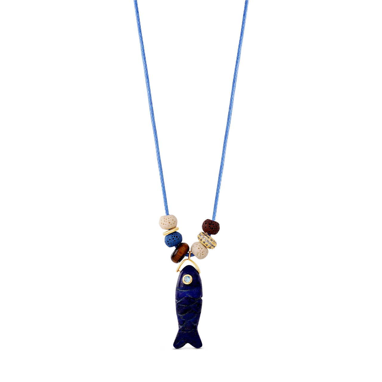 Blue Long Fish Charm Necklace