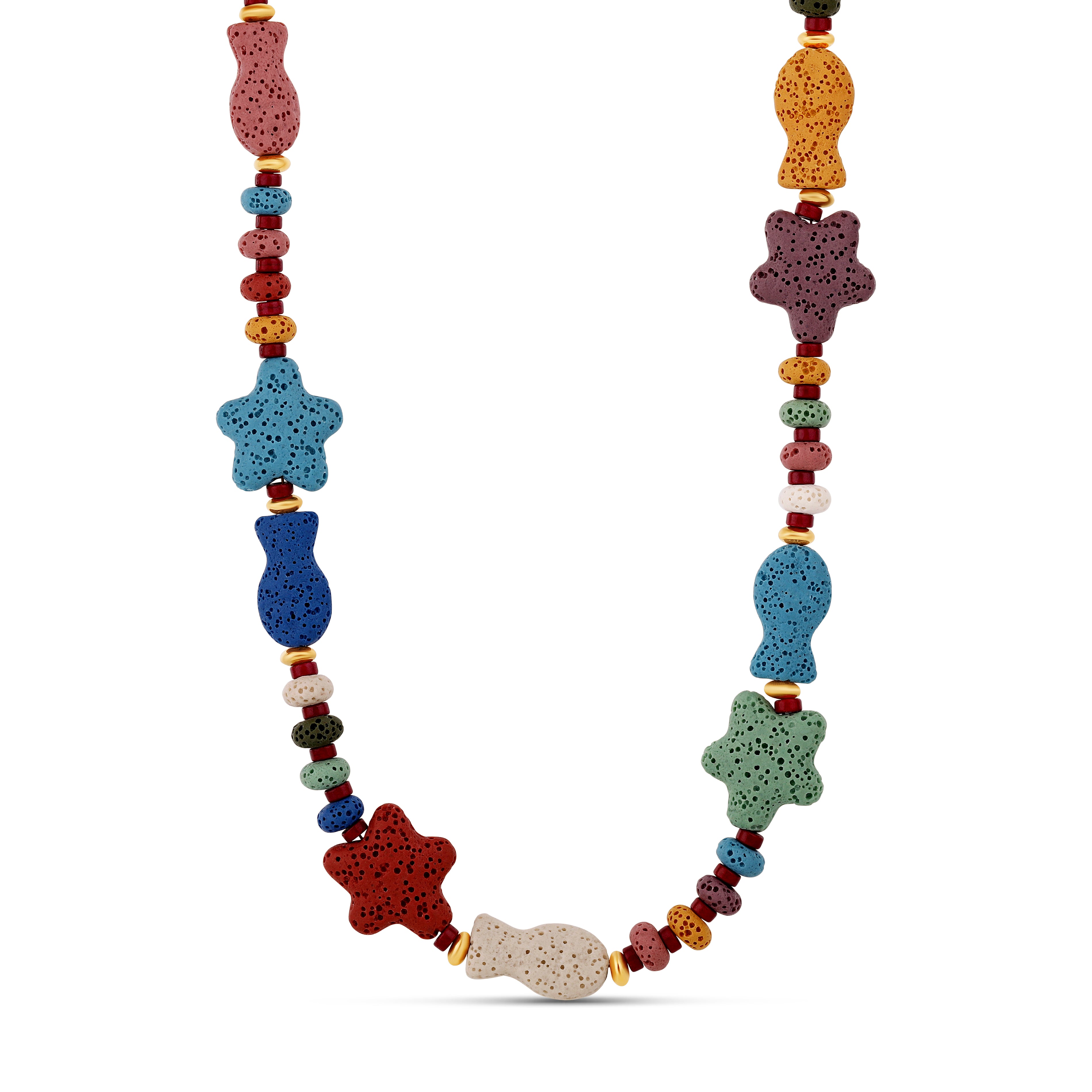 Starfish & Fish Lava Stone Necklace