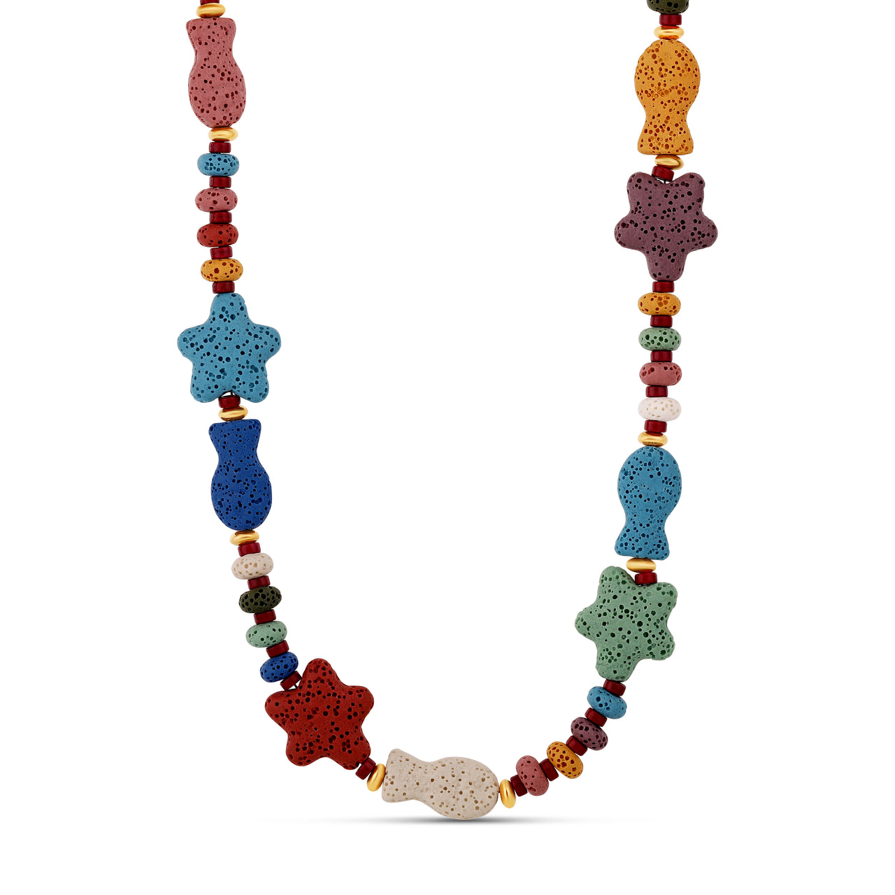 Starfish & Fish Lava Stone Necklace