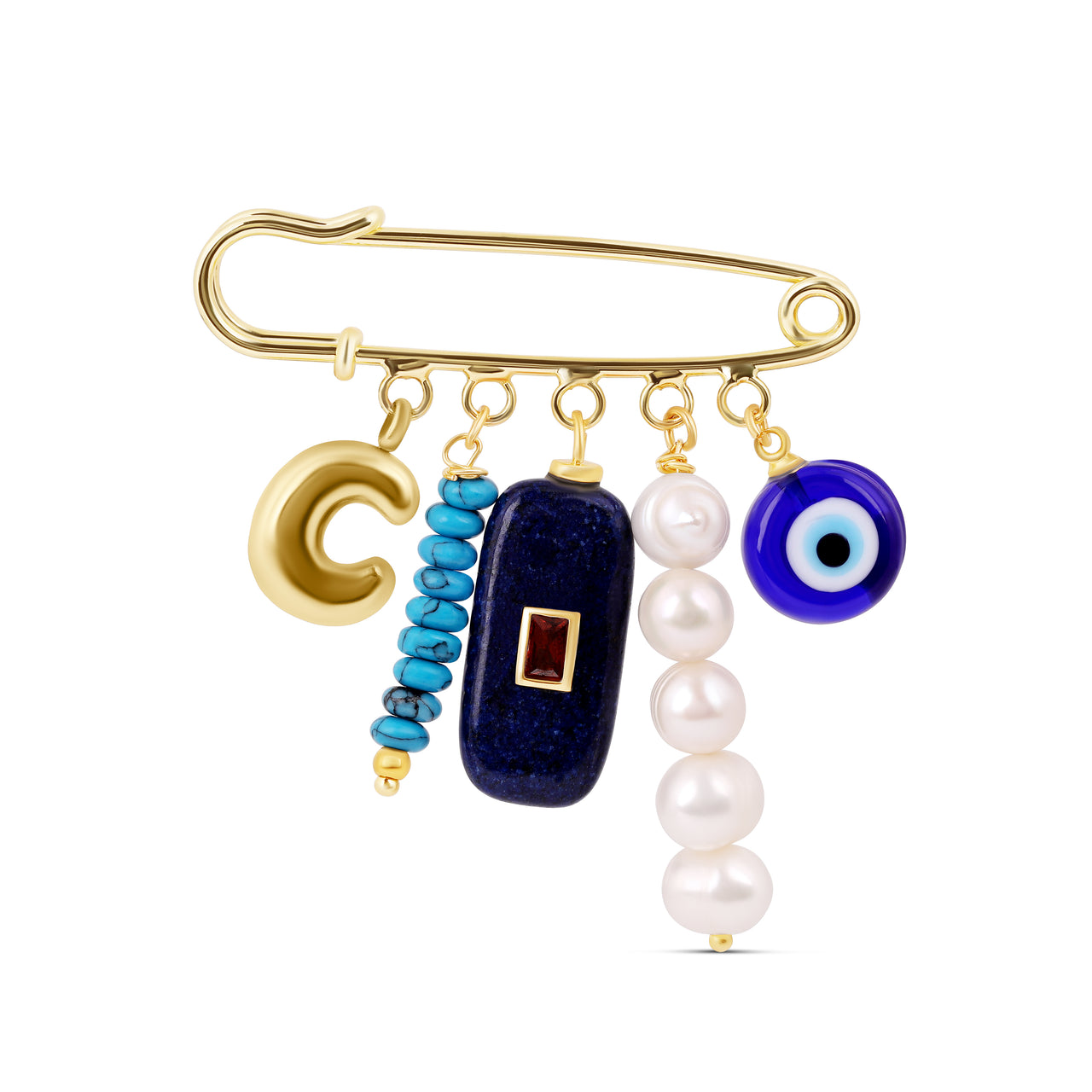 Personalized Blue Charm Statement Brooch