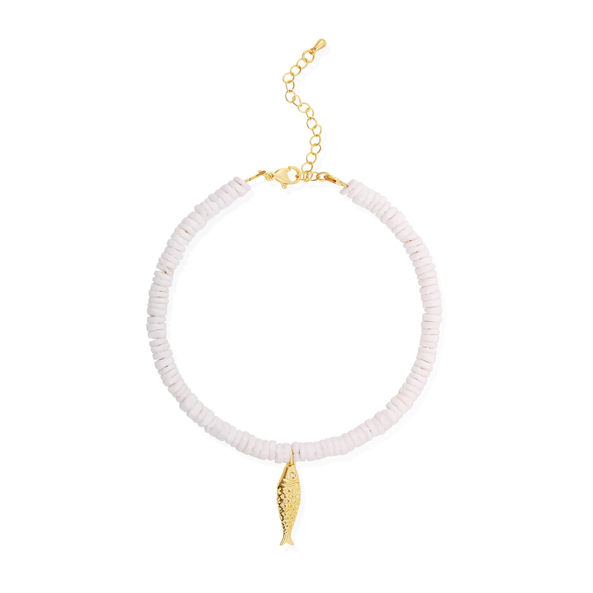 The Dangling Fish White Anklet
