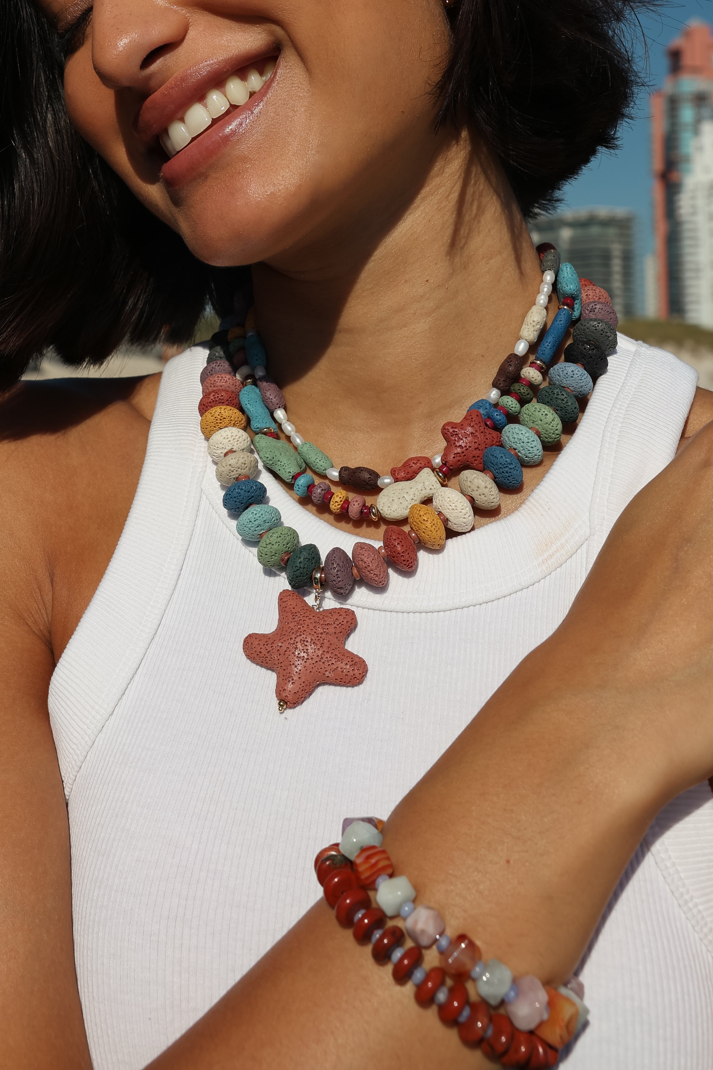 Starfish & Fish Lava Stone Necklace