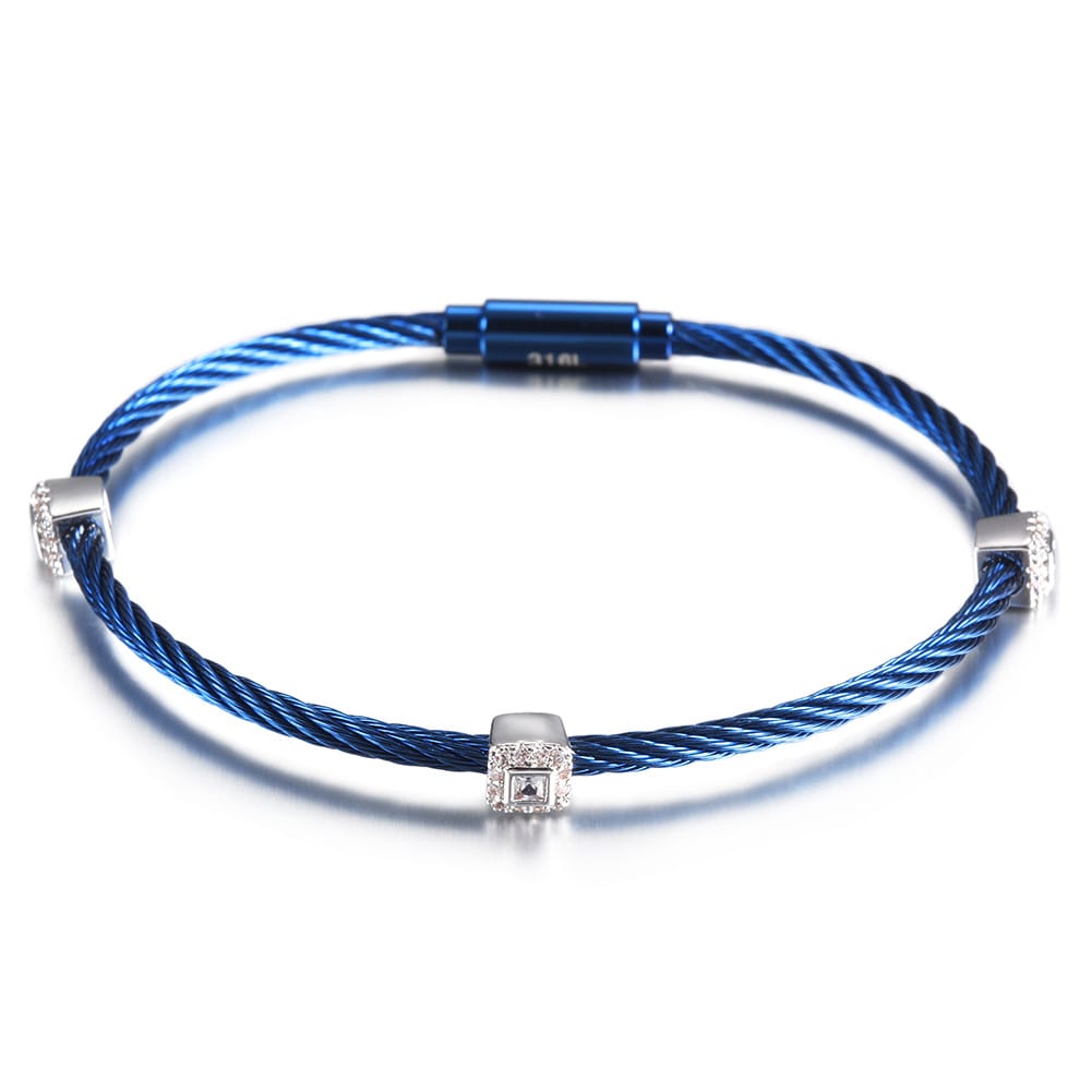 The Silver Squares Blue Cable Bracelet