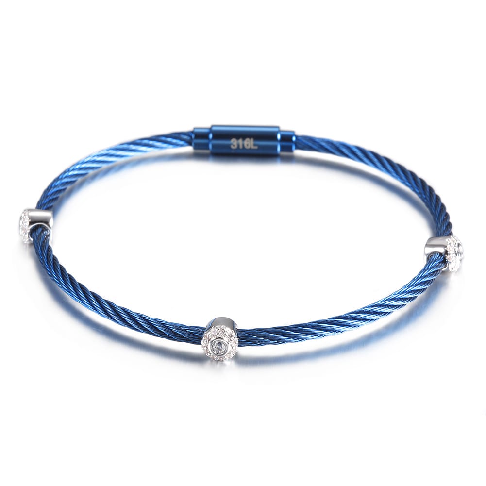 The Silver Circles Blue Cable Bracelet