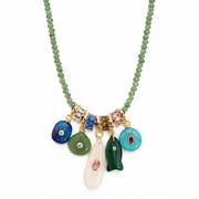 Necklace with colorful charms on a white background