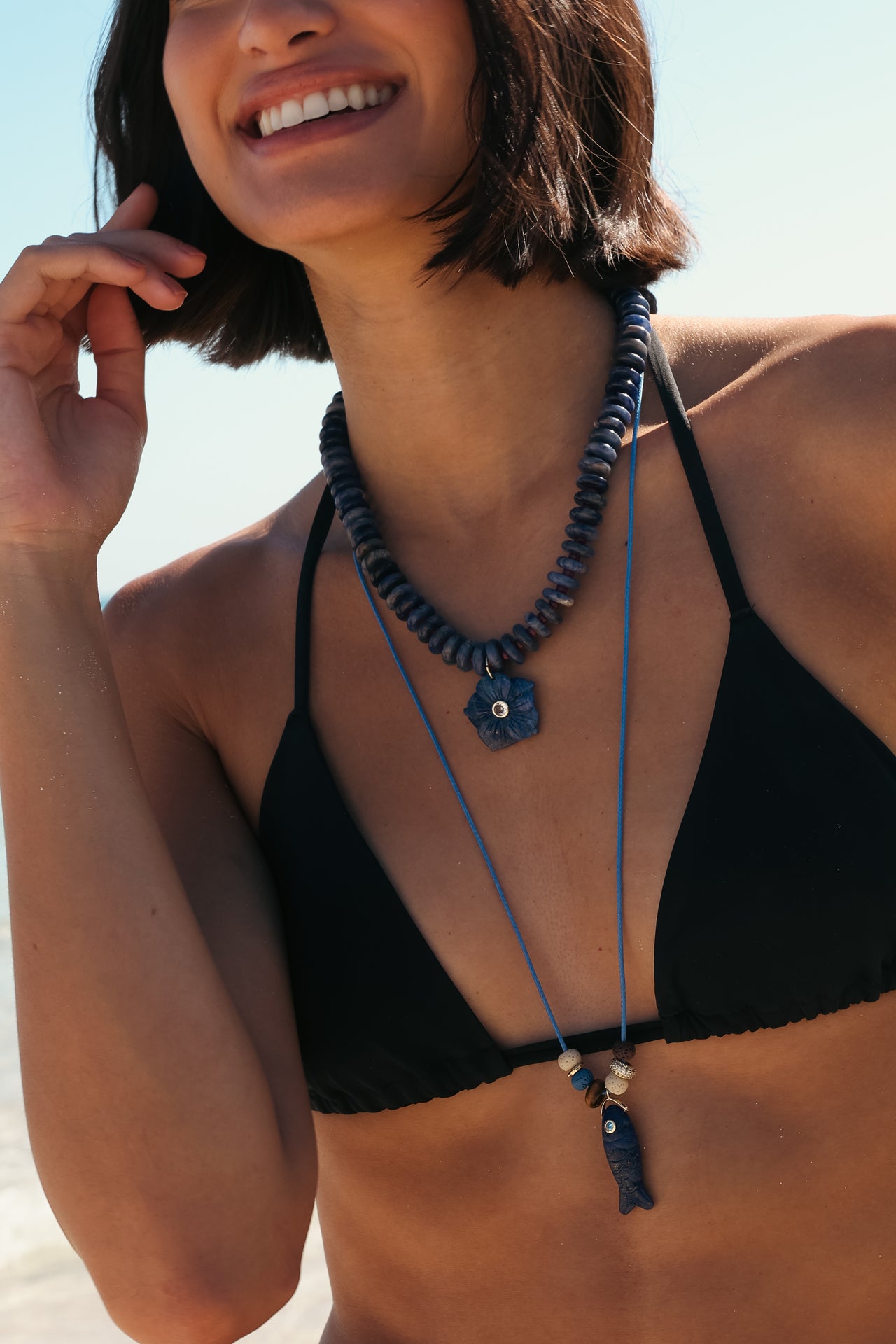 Blue Long Fish Charm Necklace