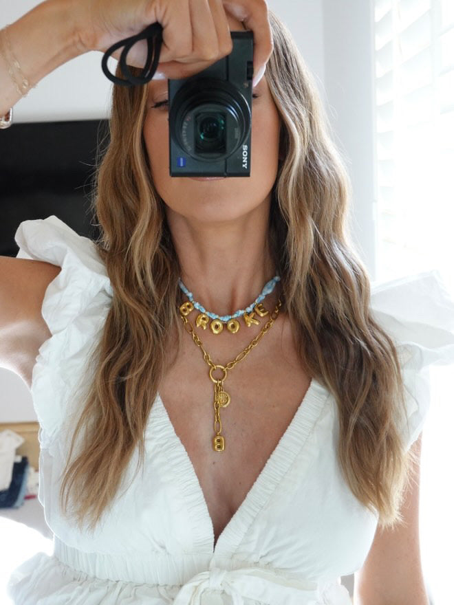 Initial Gold Drop Necklace with Eye Charm