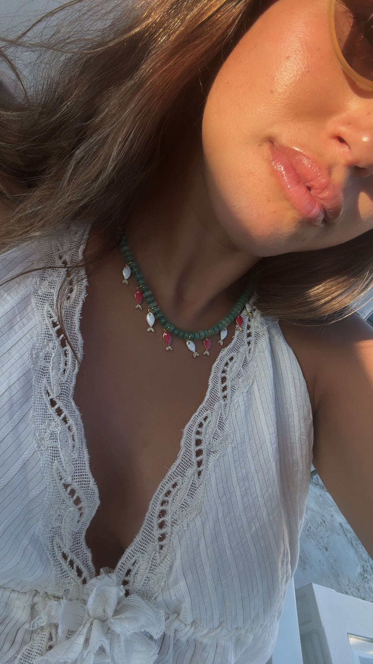 Light Green Fish Charm Beaded Necklace
