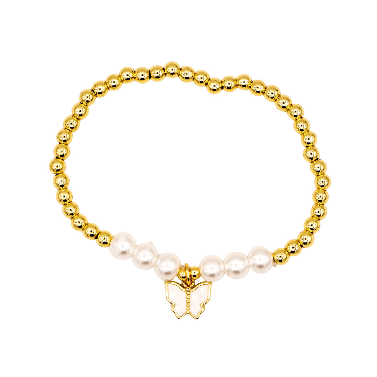 The 4mm Gold and Pearl Butterfly Beaded Bracelet