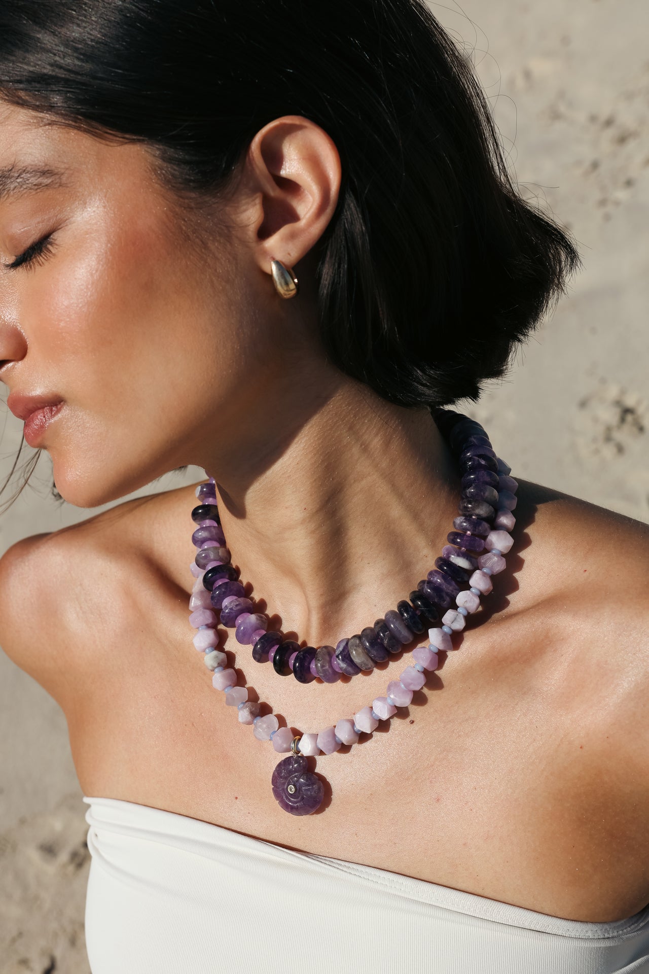 Lilac Shell Gemstone Necklace