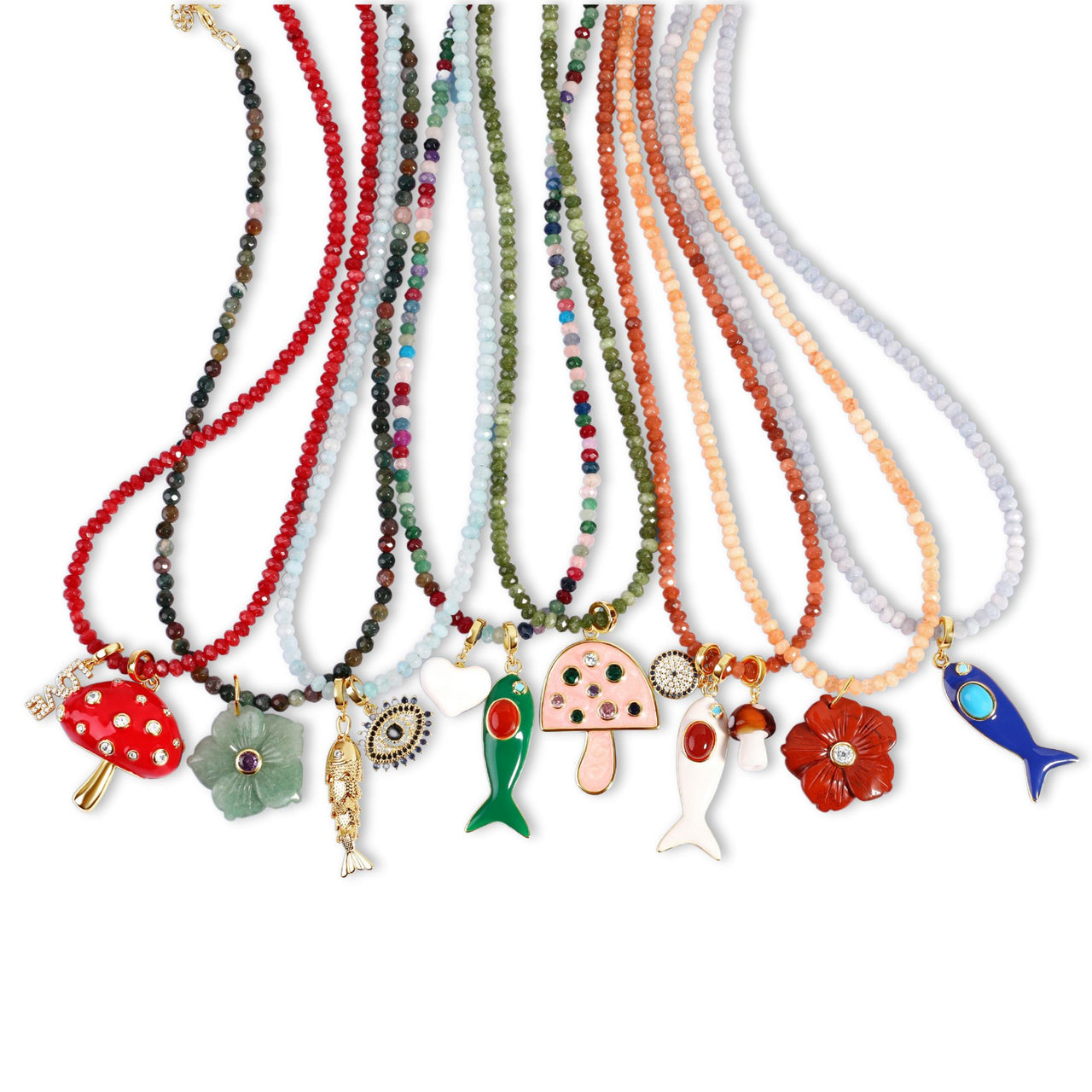 Thin Beaded Charm Bar Necklace