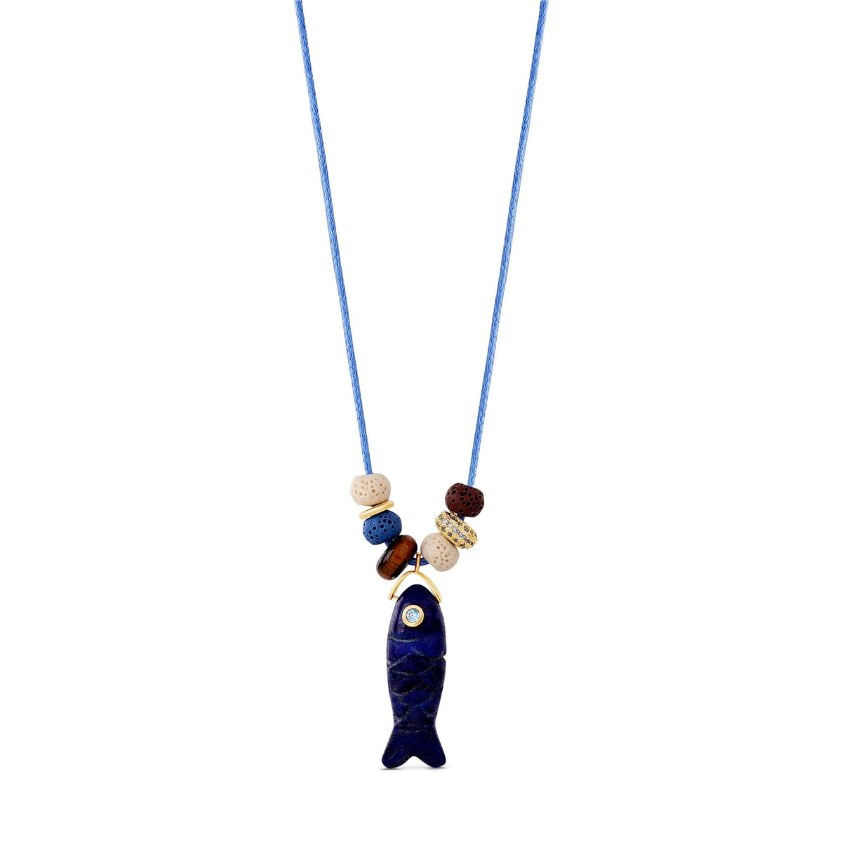 Blue Long Fish Charm Necklace - Hannah B by Hannah Bender