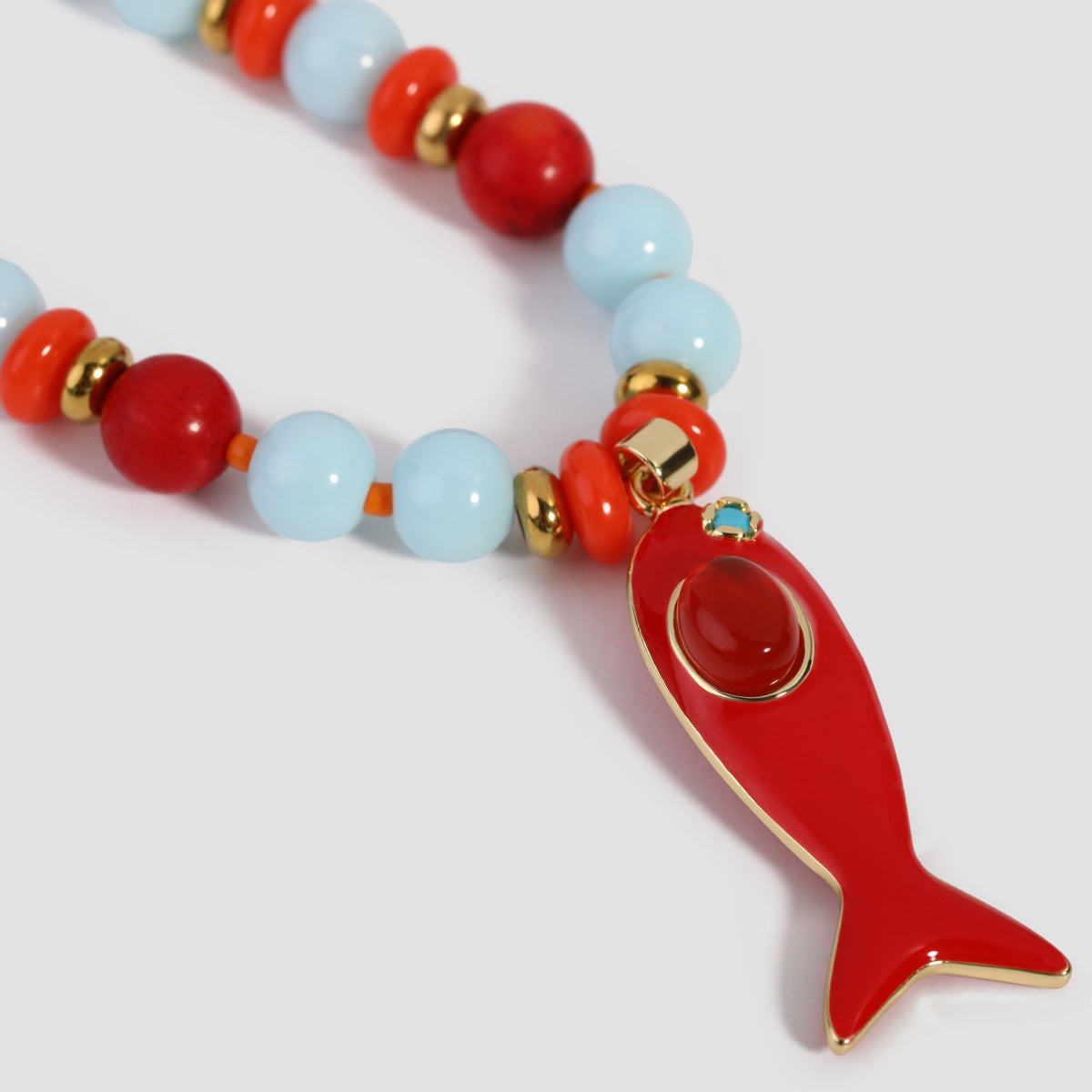 Coral Reef Fish Charm Necklace - Ocean Blue & Coral Beaded Necklace - Hannah B by Hannah Bender
