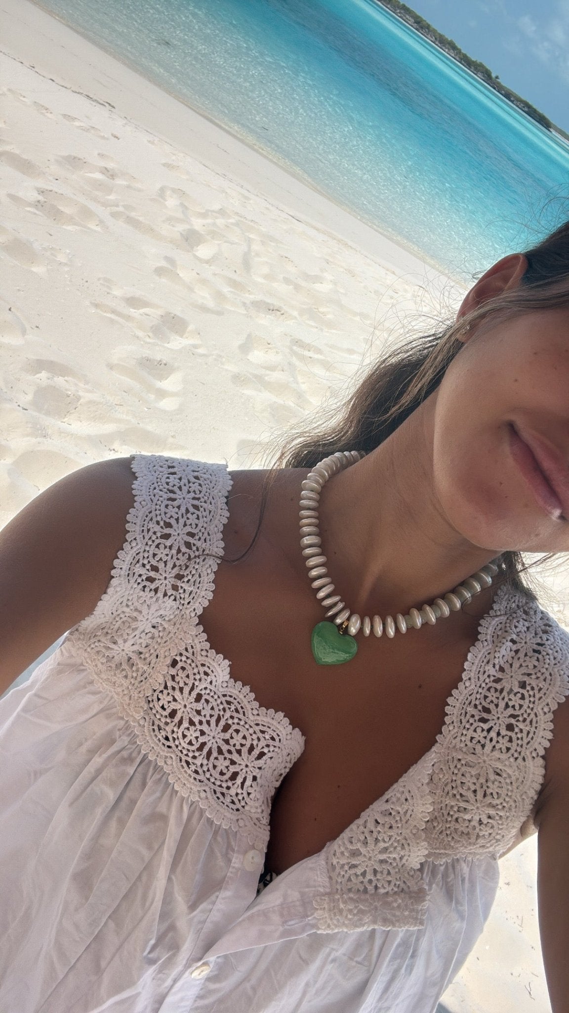 Green Heart Pendant Necklace - Fresh Water Pearl & Murano Glass Necklace - Hannah B by Hannah Bender