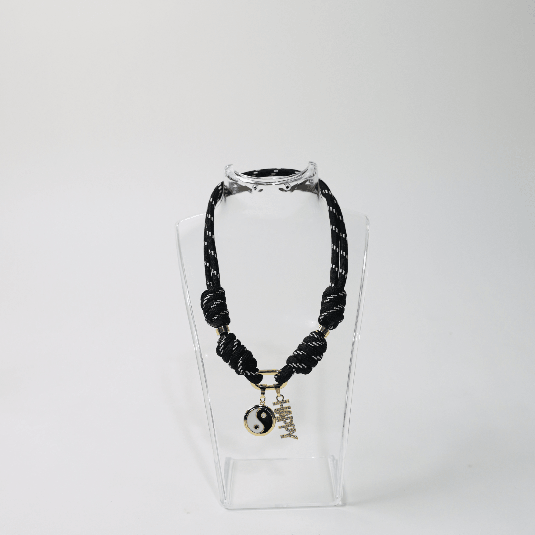 POP UPS X HANNAH B BOAT ROPE BLACK NECKLACE WITH HAPPY YIN-YANG - Hannah B by Hannah Bender