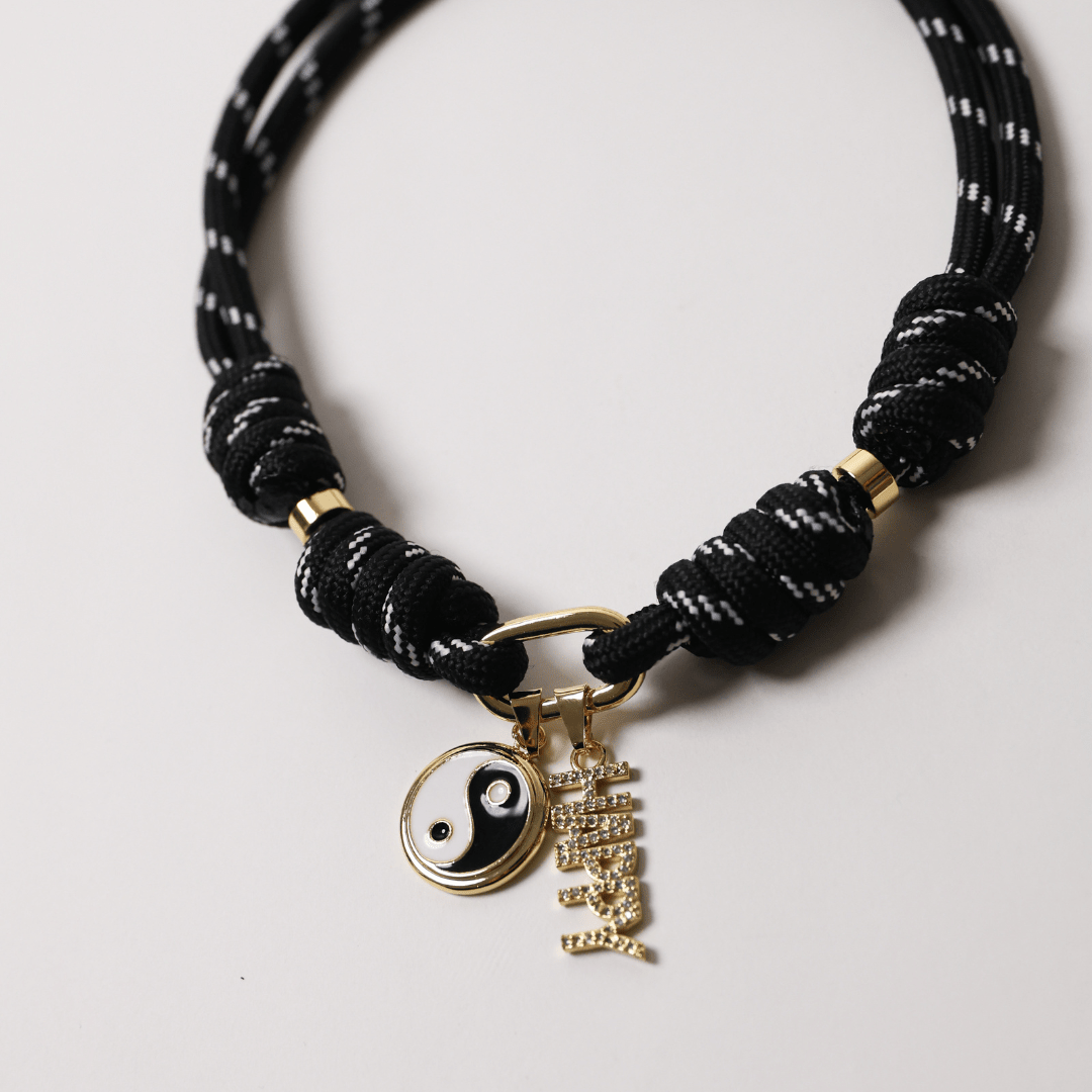 POP UPS X HANNAH B BOAT ROPE BLACK NECKLACE WITH HAPPY YIN-YANG - Hannah B by Hannah Bender