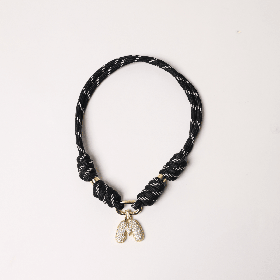 POP UPS X HANNAH B BOAT ROPE BLACK NECKLACE WITH PAVE INITIAL - Hannah B by Hannah Bender
