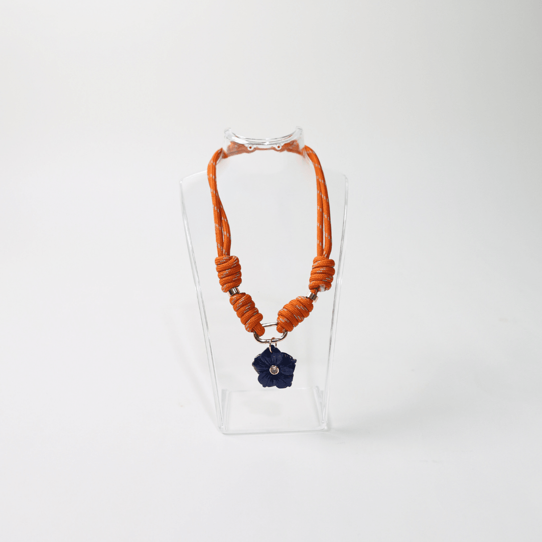 POP UPS X HANNAH B BOAT ROPE BURNT ORANGE NECKLACE WITH BLUE HIBISCUS - Hannah B by Hannah Bender