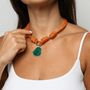 POP UPS X HANNAH B BOAT ROPE BURNT ORANGE NECKLACE WITH GREEN BUDDHA - Hannah B by Hannah Bender