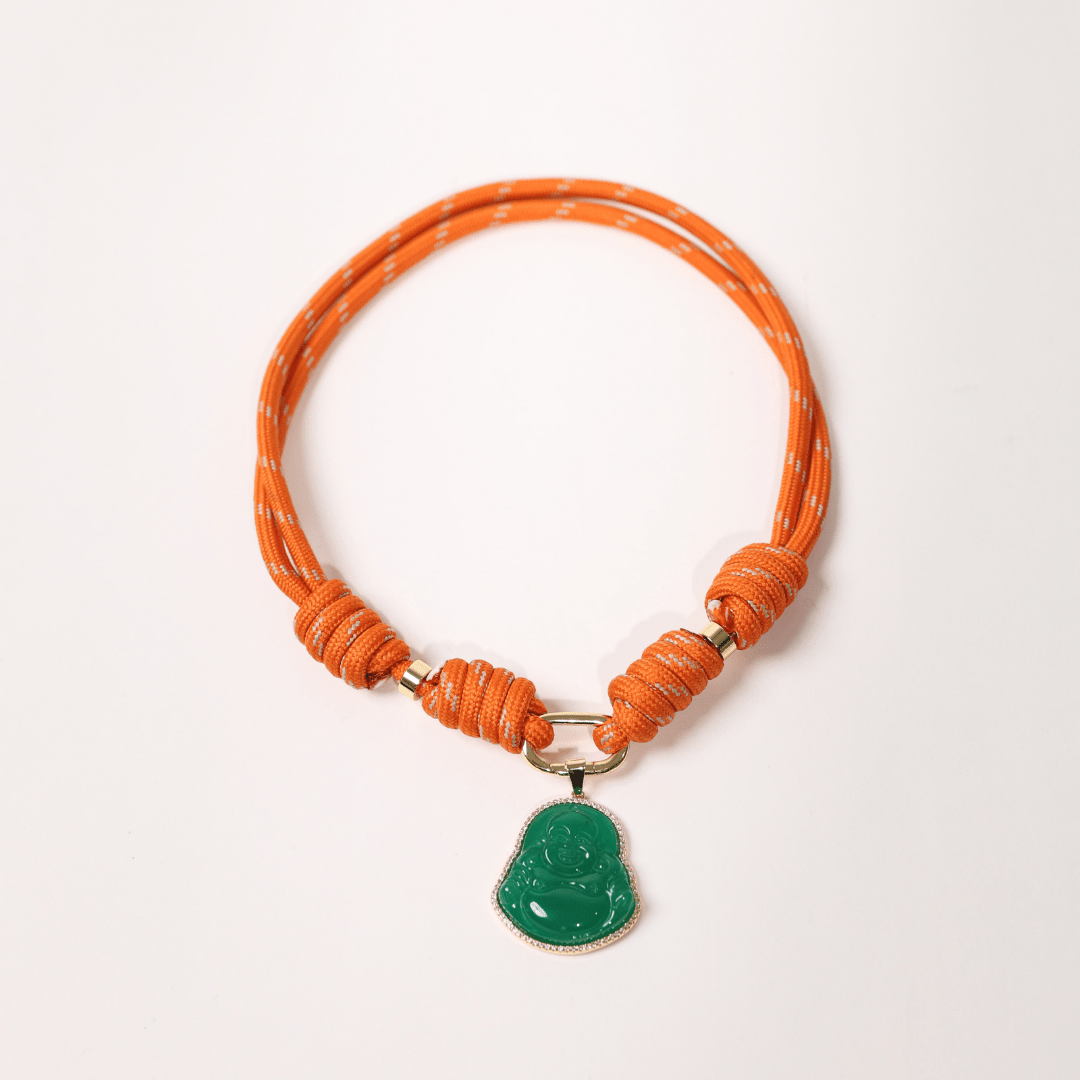 POP UPS X HANNAH B BOAT ROPE BURNT ORANGE NECKLACE WITH GREEN BUDDHA - Hannah B by Hannah Bender