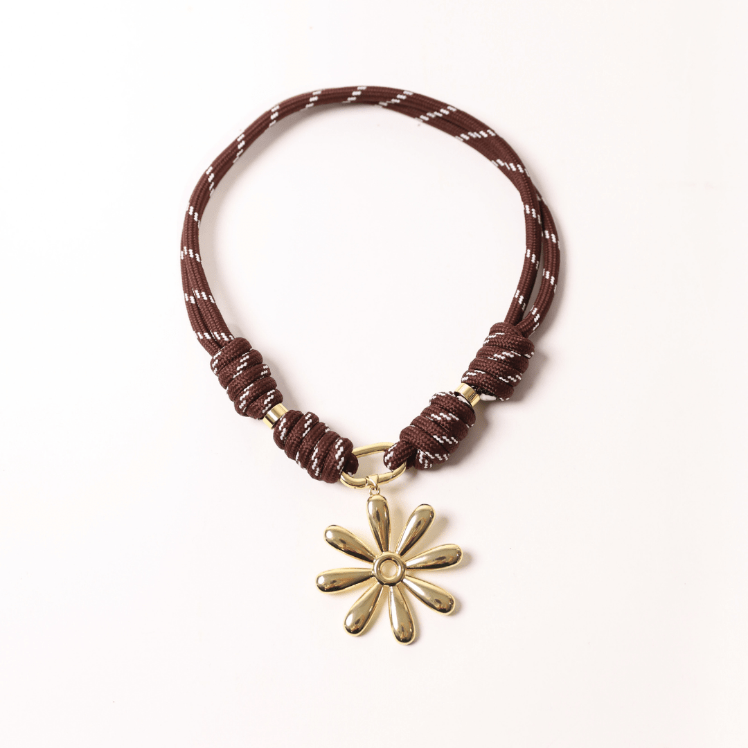 POP UPS X HANNAH B BOAT ROPE CHOCOLATE NECKLACE WITH GOLD DAISY - Hannah B by Hannah Bender