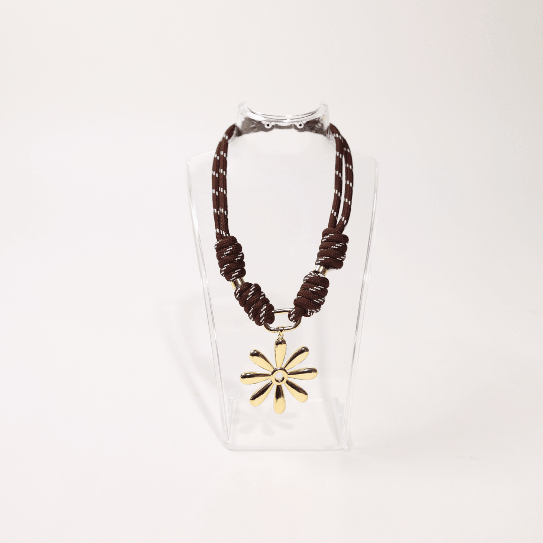 POP UPS X HANNAH B BOAT ROPE CHOCOLATE NECKLACE WITH GOLD DAISY - Hannah B by Hannah Bender