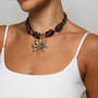 POP UPS X HANNAH B BOAT ROPE CHOCOLATE NECKLACE WITH GOLD DAISY - Hannah B by Hannah Bender
