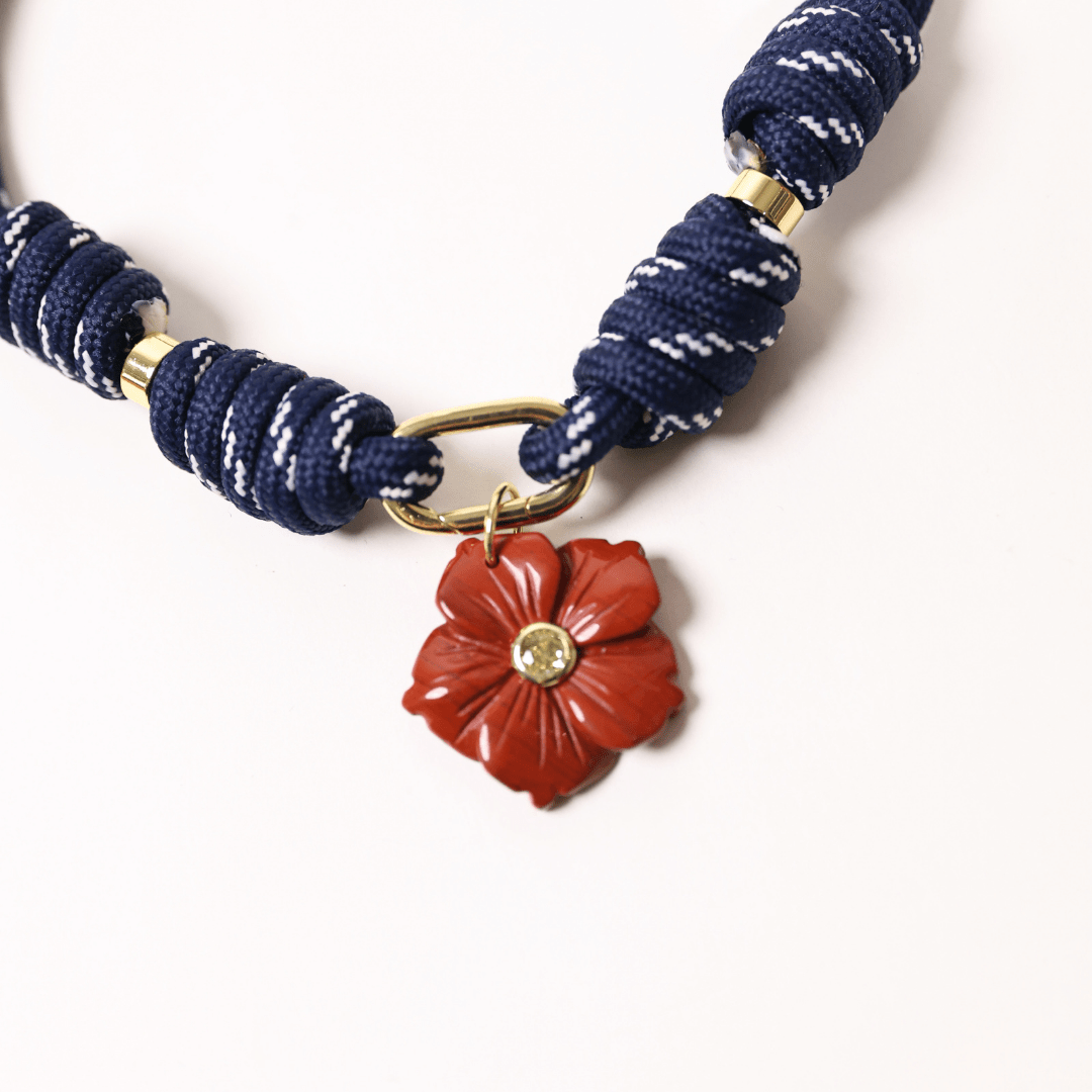 POP UPS X HANNAH B BOAT ROPE DEEP BLUE NECKLACE WITH RED HIBISCUS - Hannah B by Hannah Bender