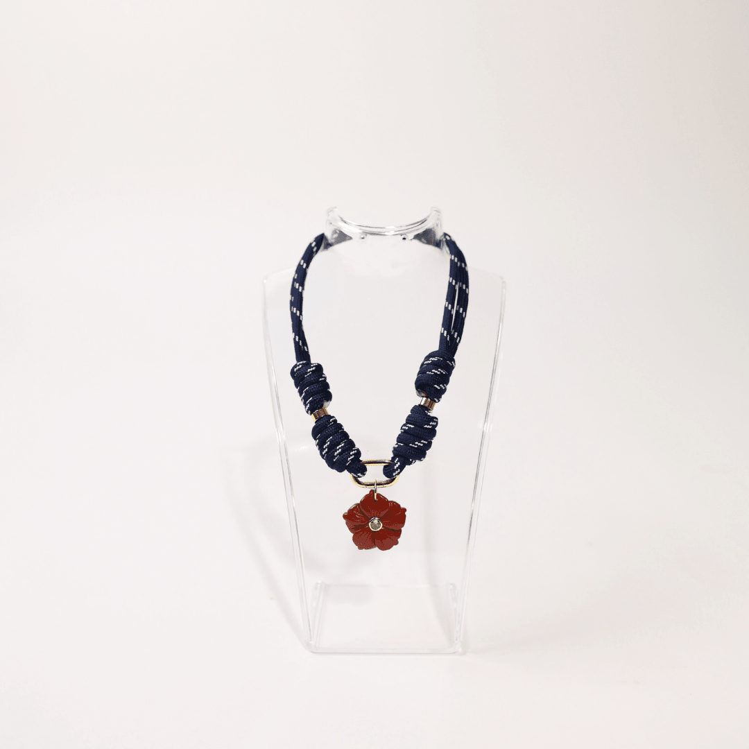 POP UPS X HANNAH B BOAT ROPE DEEP BLUE NECKLACE WITH RED HIBISCUS - Hannah B by Hannah Bender