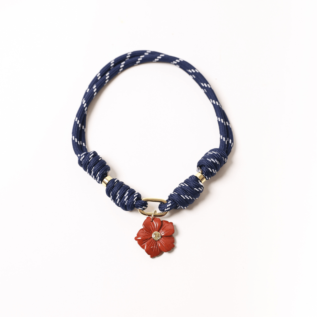 POP UPS X HANNAH B BOAT ROPE DEEP BLUE NECKLACE WITH RED HIBISCUS - Hannah B by Hannah Bender