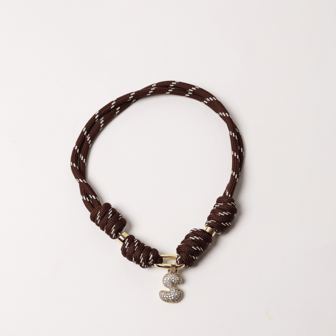 POP UPS X HANNAH B BOAT ROPE ESPRESSO NECKLACE WITH PAVE INITIAL - Hannah B by Hannah Bender