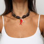 POP UPS X HANNAH B BOAT ROPE ESPRESSO NECKLACE WITH RED ENAMEL FISH & AMORE - Hannah B by Hannah Bender