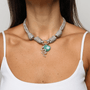 POP UPS X HANNAH B BOAT ROPE GREIGE NECKLACE WITH GREEN HEART & SNAKE - Hannah B by Hannah Bender
