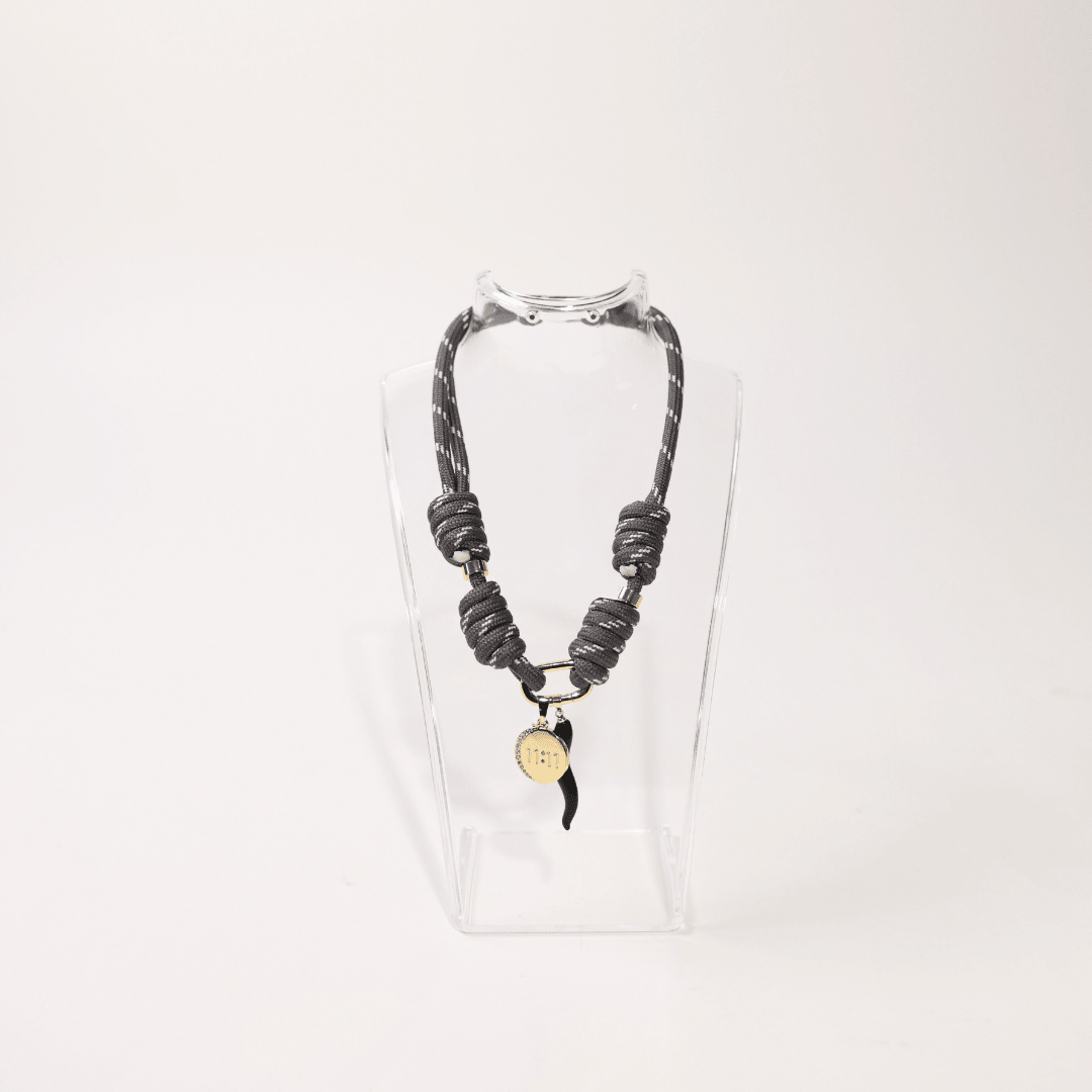 POP UPS X HANNAH B BOAT ROPE GREY NECKLACE WITH 11:11 & BLACK CHILI - Hannah B by Hannah Bender