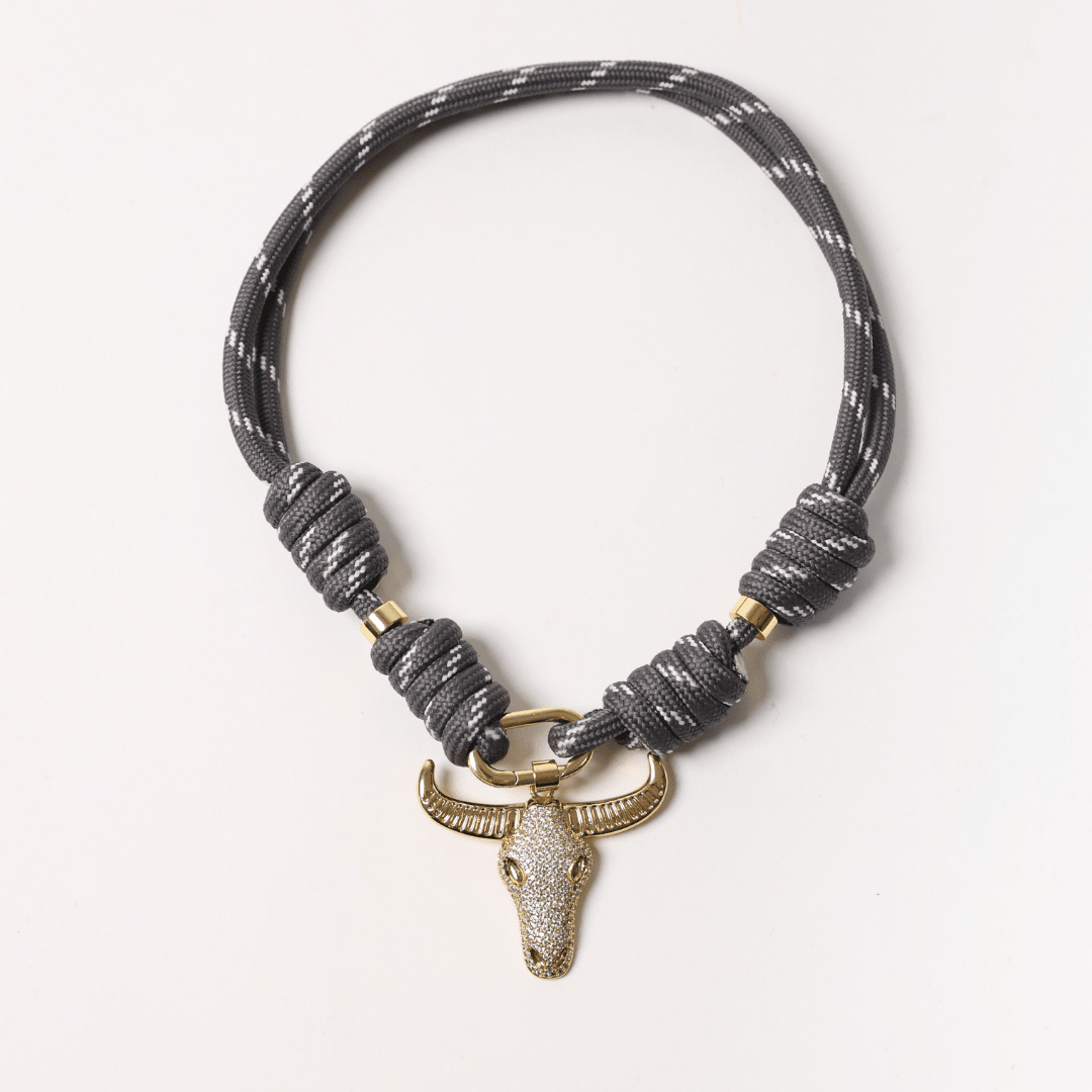 POP UPS X HANNAH B BOAT ROPE GREY NECKLACE WITH HORNS - Hannah B by Hannah Bender