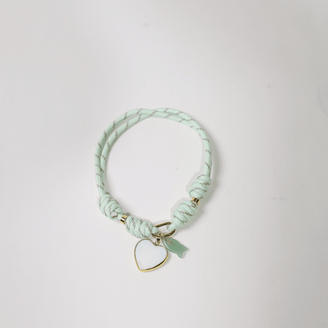 POP UPS X HANNAH B BOAT ROPE MINTY GREEN NECKLACE WITH WHITE HEART & GREEN FISH - Hannah B by Hannah Bender
